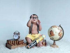 adorable baby photoshoot with vintage decor